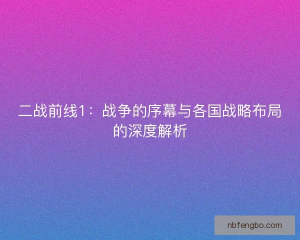 二战前线1：战争的序幕与各国战略布局的深度解析